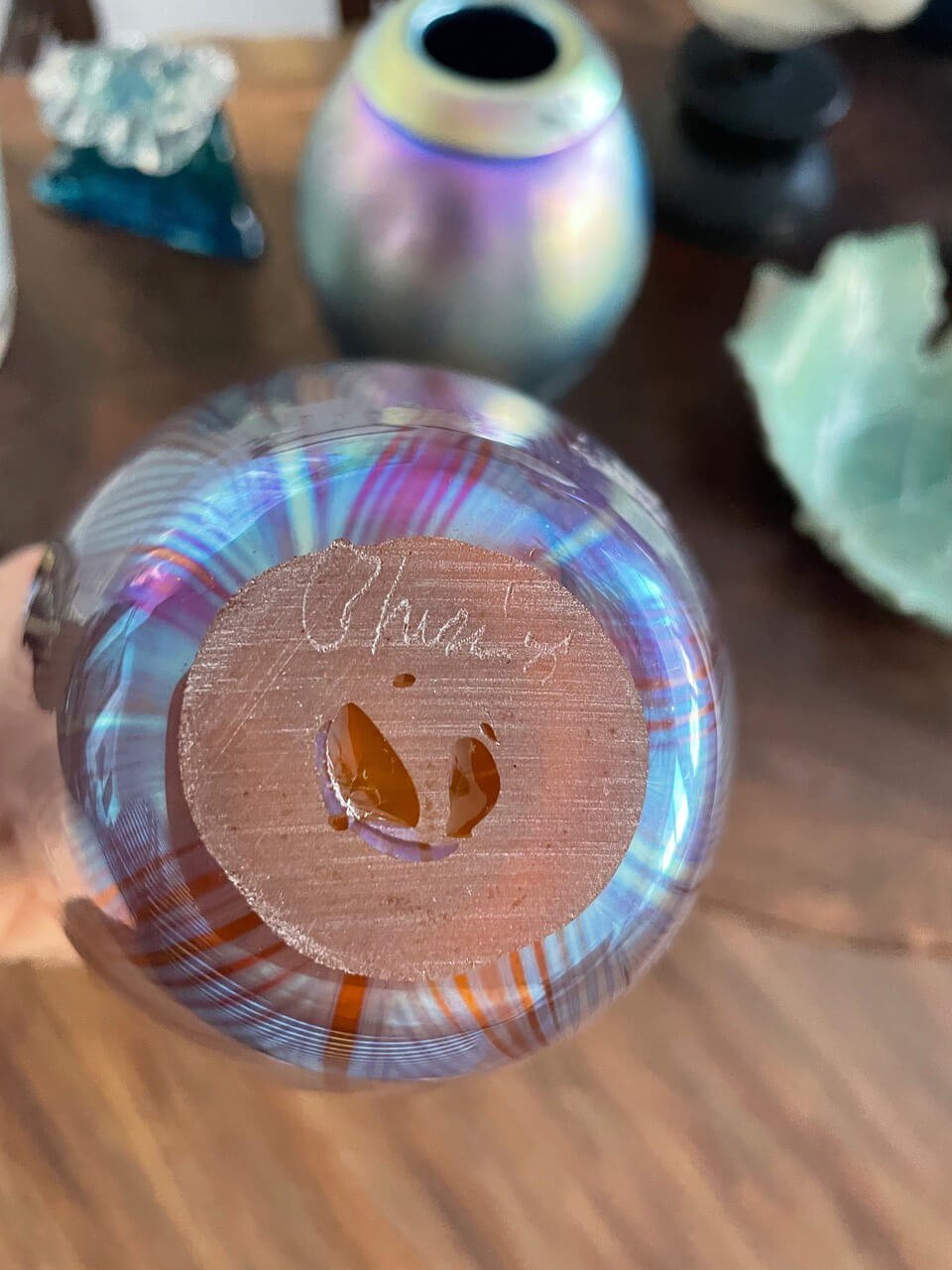 Signed, Hand-blown Glass Vase (Opalescent Burgundy)