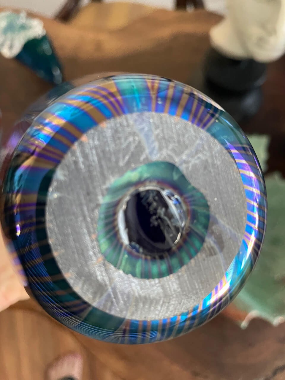 Signed, Hand-blown Glass Vase (Opalescent Green)