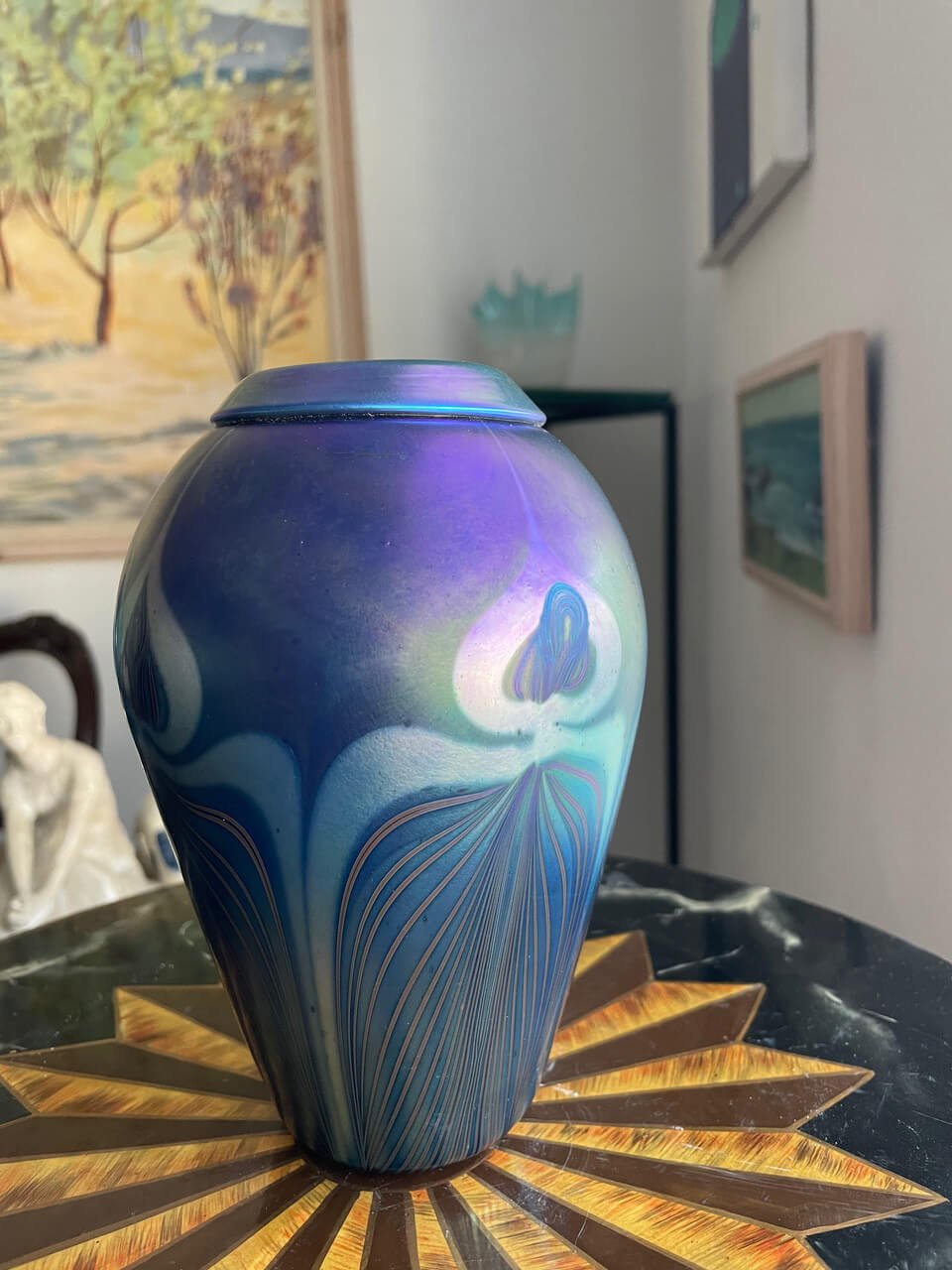 Signed, Hand-blown Glass Vase (Opalescent Violet)